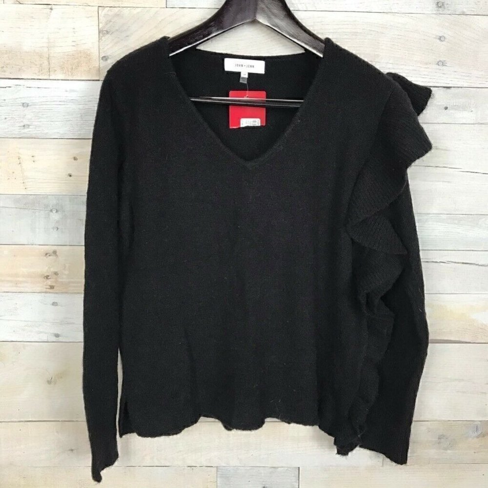 John & Jenn Comfy Shoulder Ruffle Sweater Black S